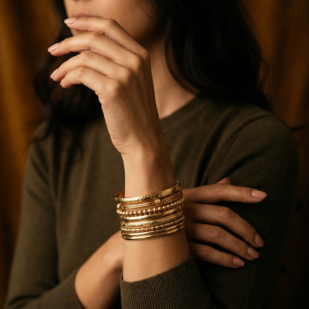 Gold Bangle Stack